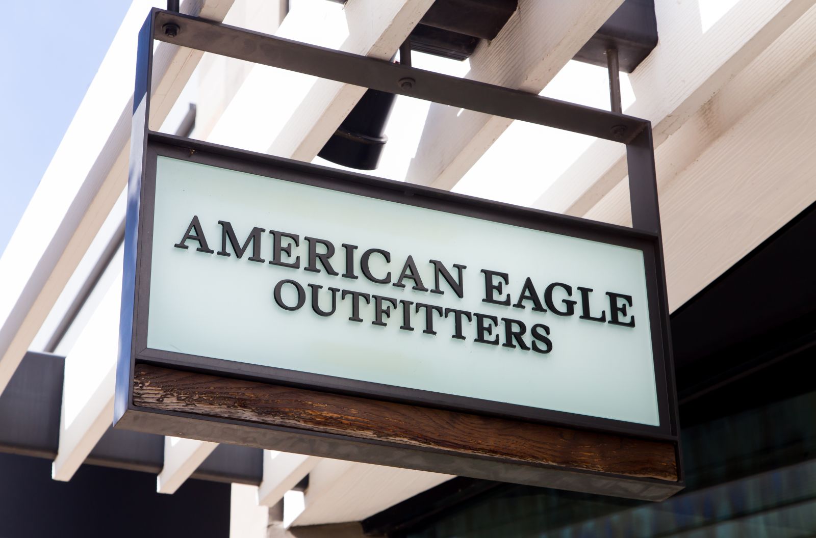 A close-up of an American Eagle Outfitters sign by Ken Wolter via Shutterstock