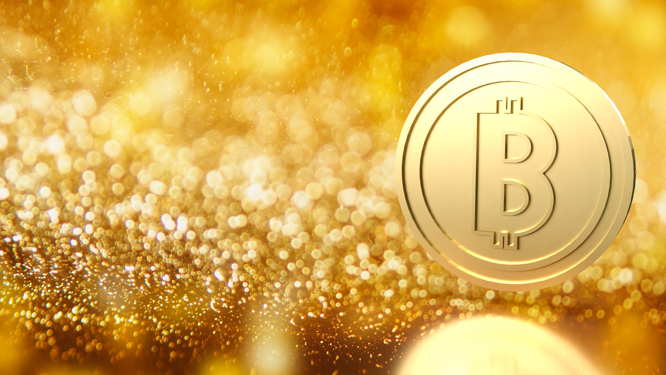 Bitcoin Gold Sparkle Background by Niphon via iStock