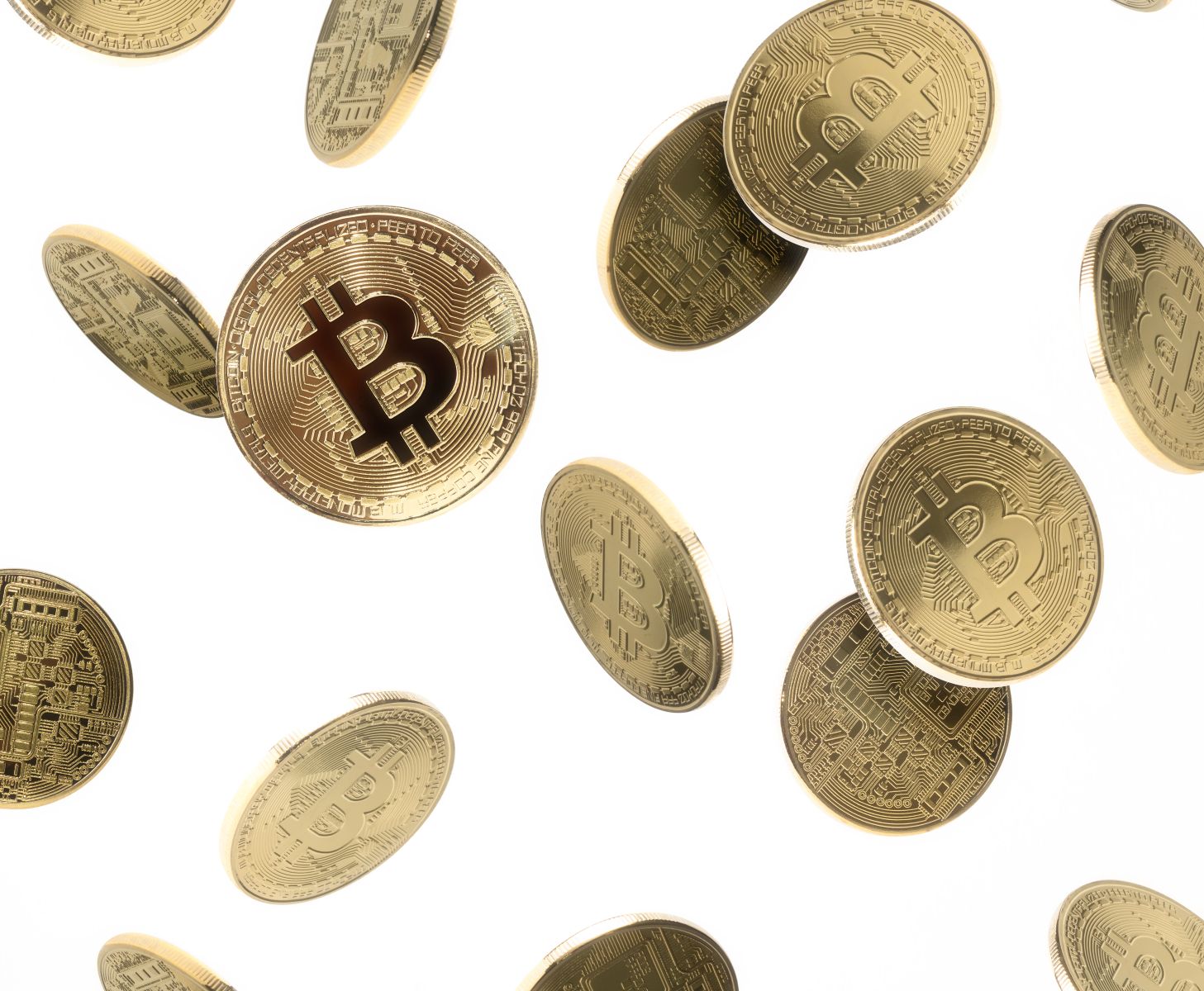 Crypto - Bitcoin falling over white background via Shutterstock