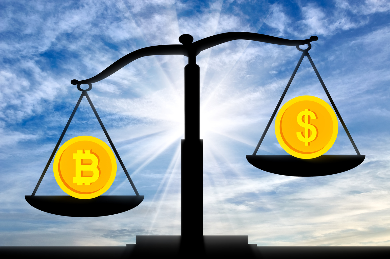 Bitcoin vs us dollar scale by Viktor Aheiev via iStock