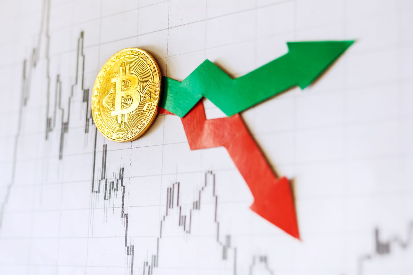 Crypto - Bitcoin, up or down by jantsarik via Shutterstock