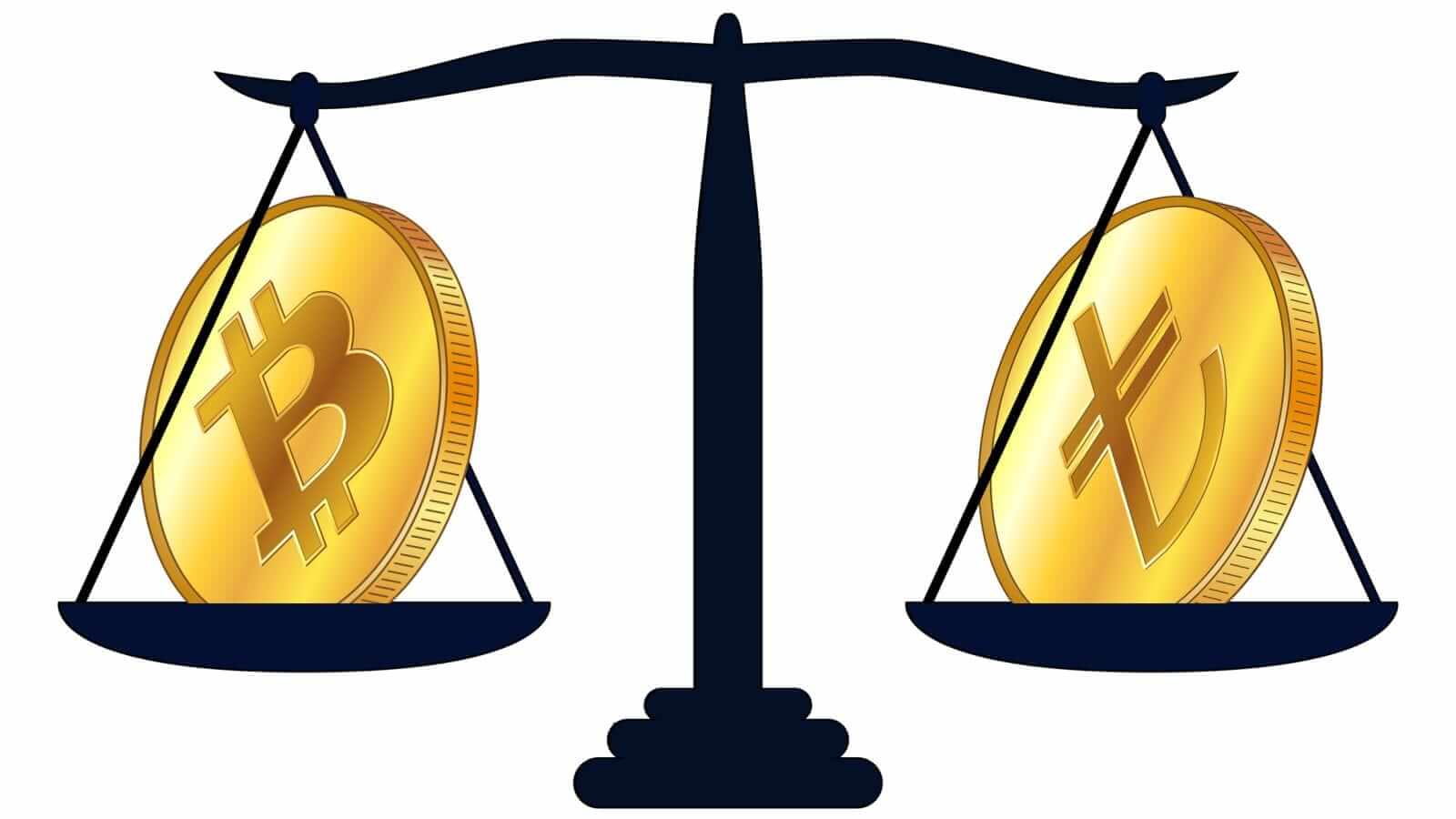 Crypto coins on a scale by Vladimir Kazakov via iStock