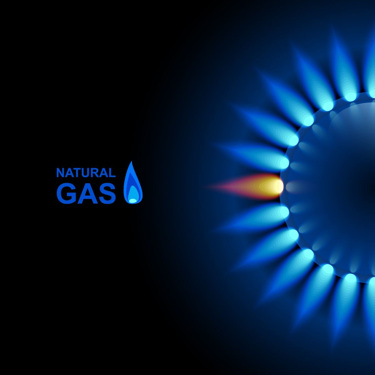 Natural Gas - Gas flame with blue reflection on dark backdrop by Bellanatella via iStock