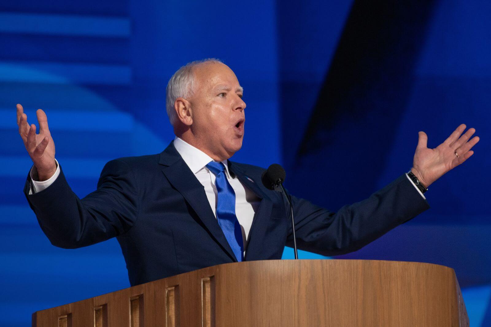 A close-up shot of Tim Walz at a podium_ Image by Peter via Serocki  Shutterstock_