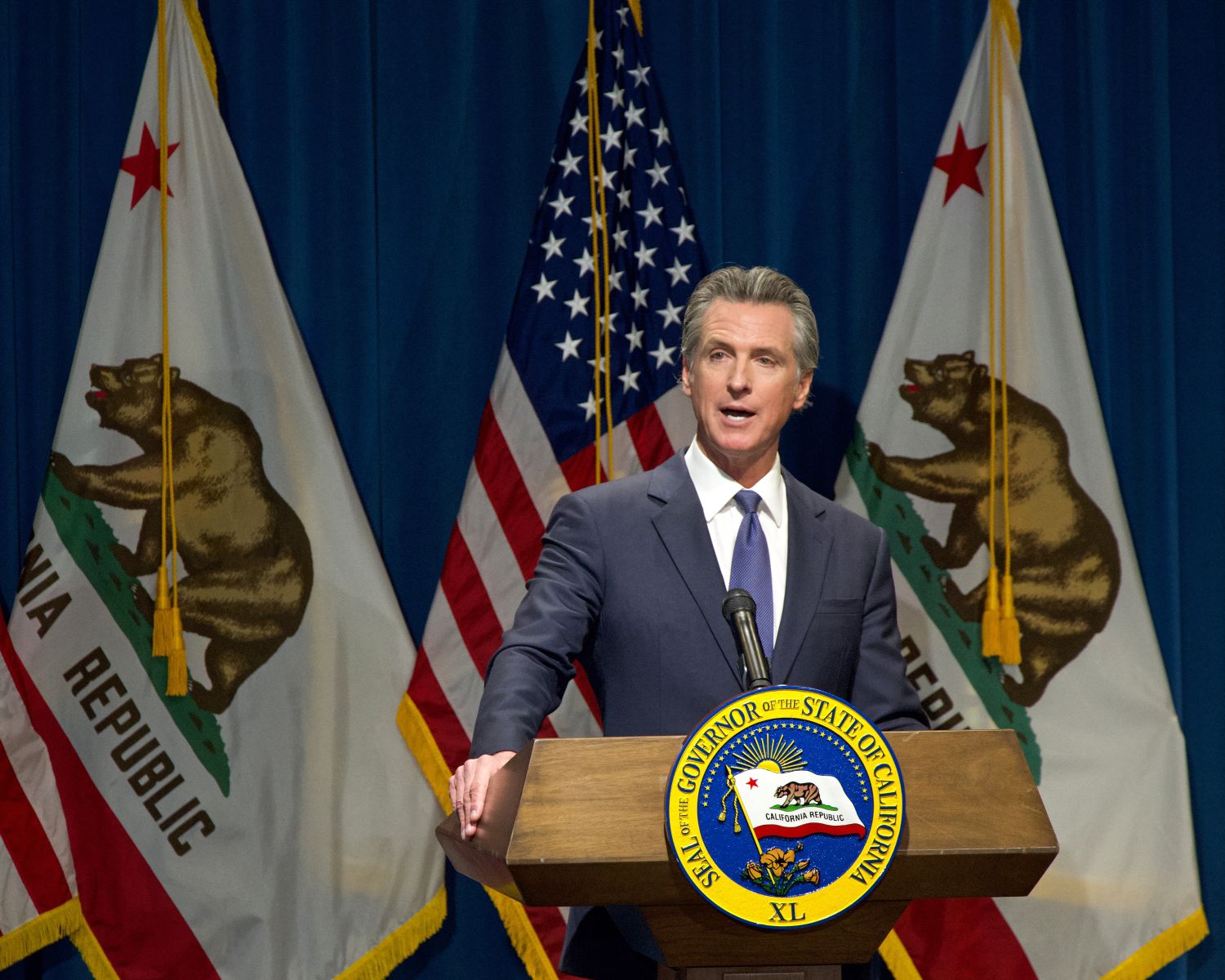 California Governor Gavin Newsom at a podium_ Image by Sheila Fitzgerald via Shutterstock_