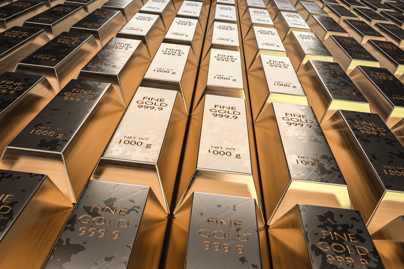 Metals - Gold bars in a row by andriano_cz via iStock