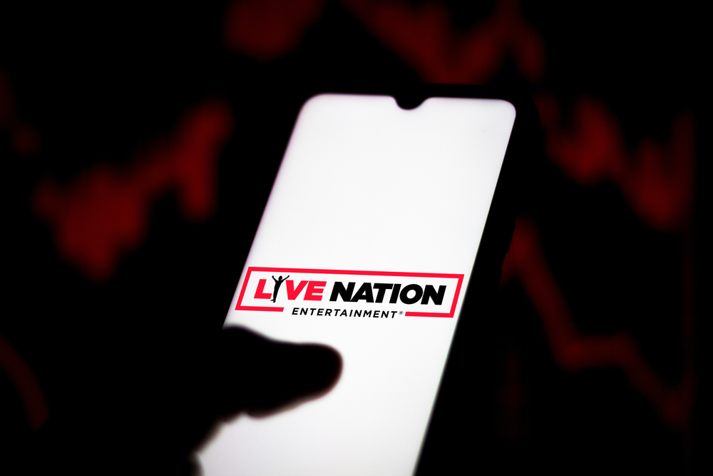 Live Nation Entertainment Inc phone with black background by- rafapress via Shutterstock