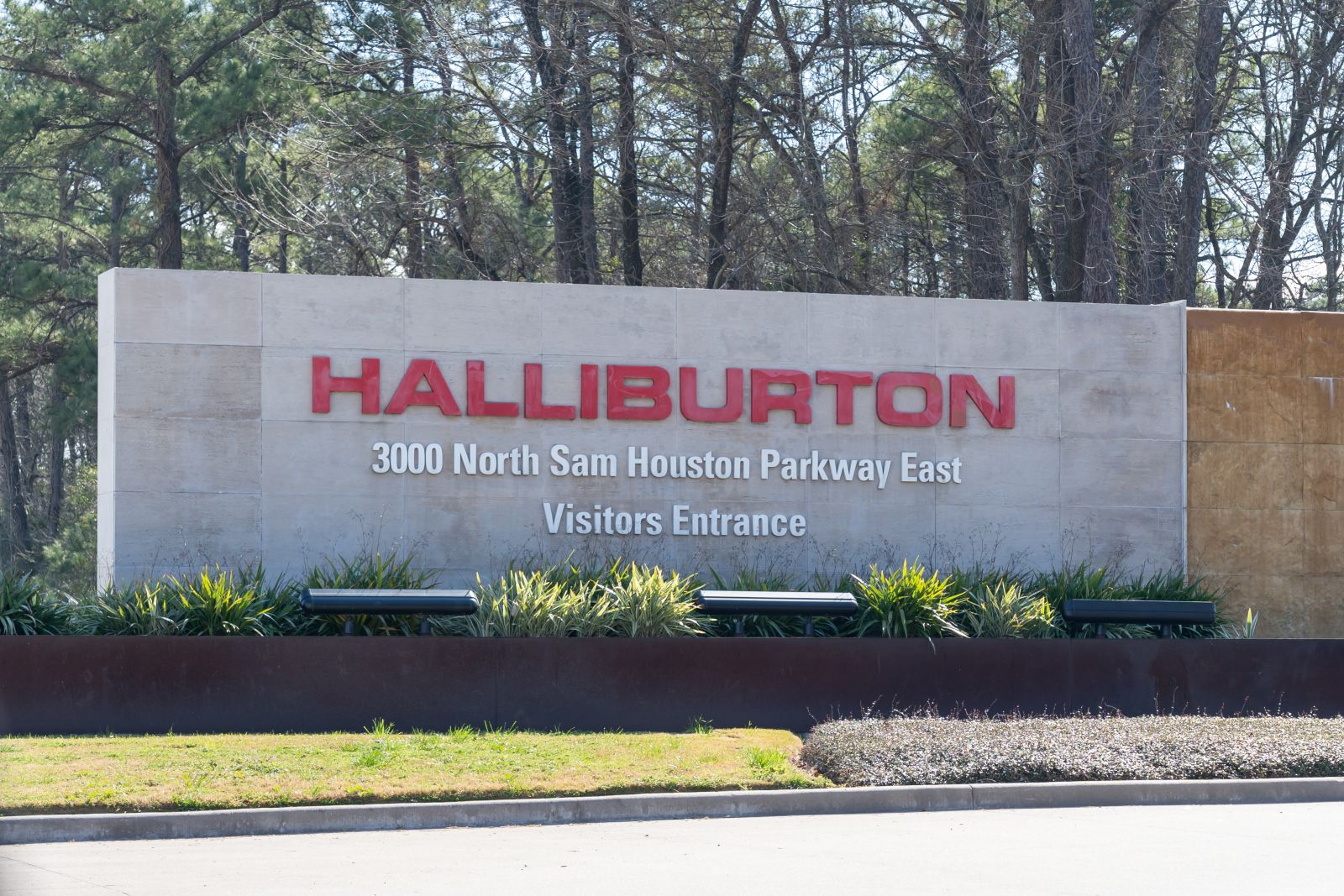 Halliburton ground sign at the entrance to their headquarters in Houston By JHVEPhoto