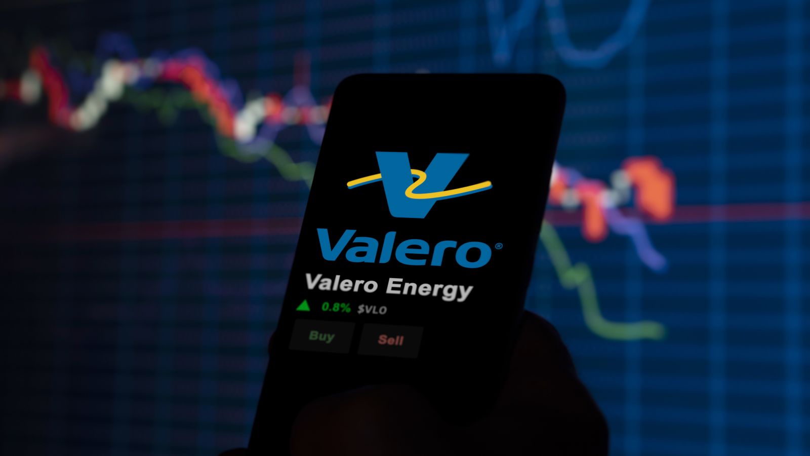 The logo of Valero Energy on the screen of an exchange_ By maurice norbert