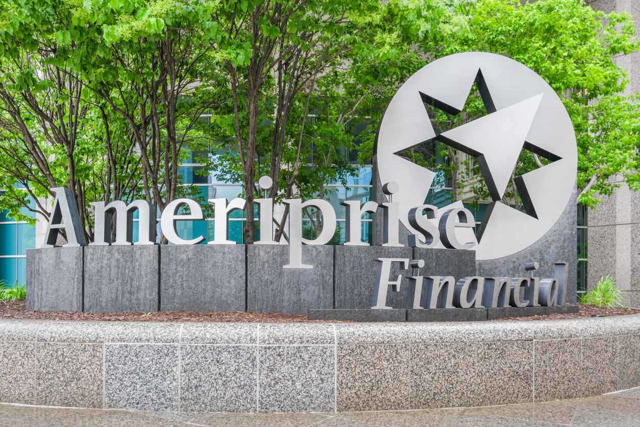 Financial (names A - I) - Ameriprise Financial Inc HQ sign- by Wolterk via iStock