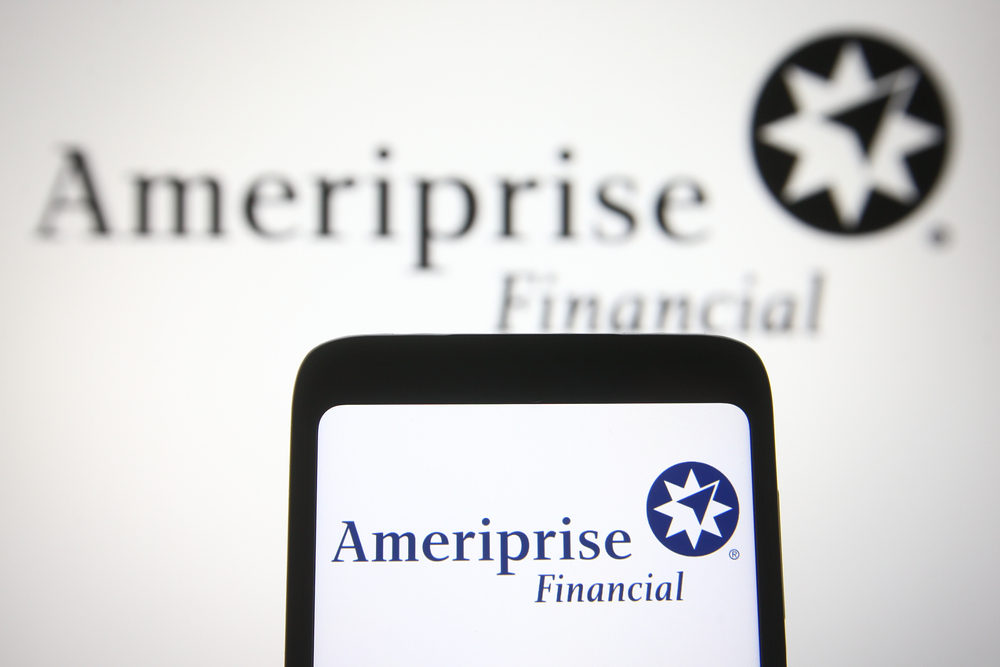 Financial (names A - I) - Ameriprise Financial Inc logo on phone-by viewimage via Shutterstock