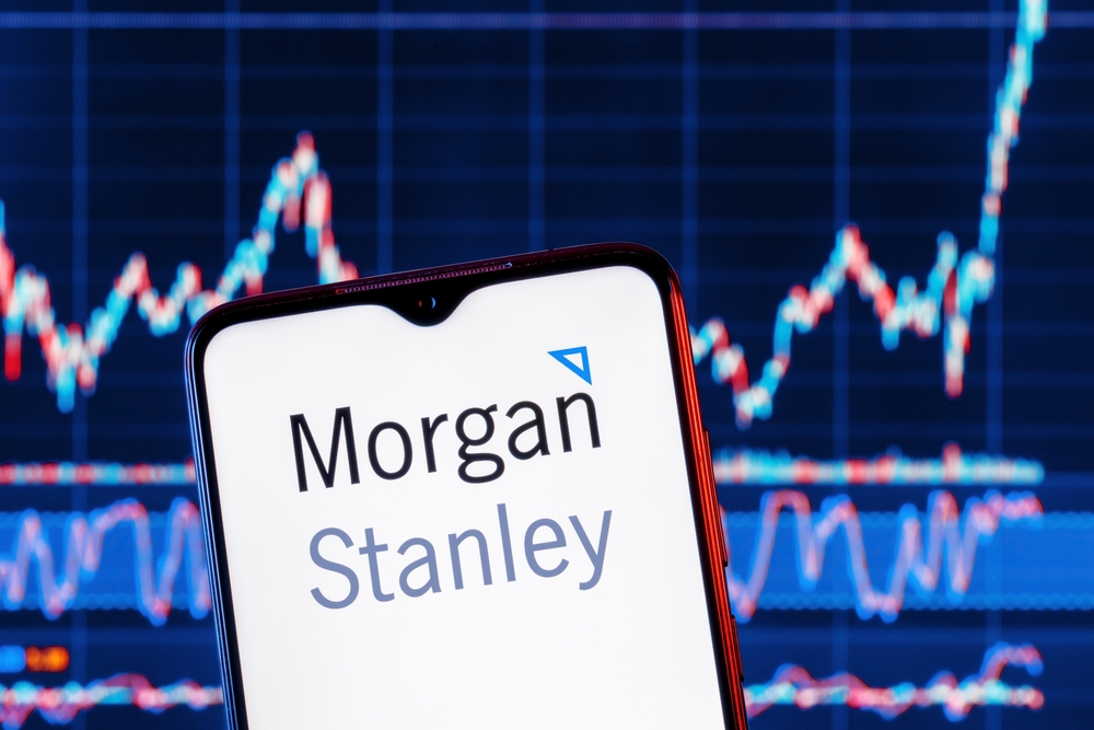 Financial (names J - Z) - Morgan Stanley phone and chart backgound by- Sergei Elagin via Shutterstock