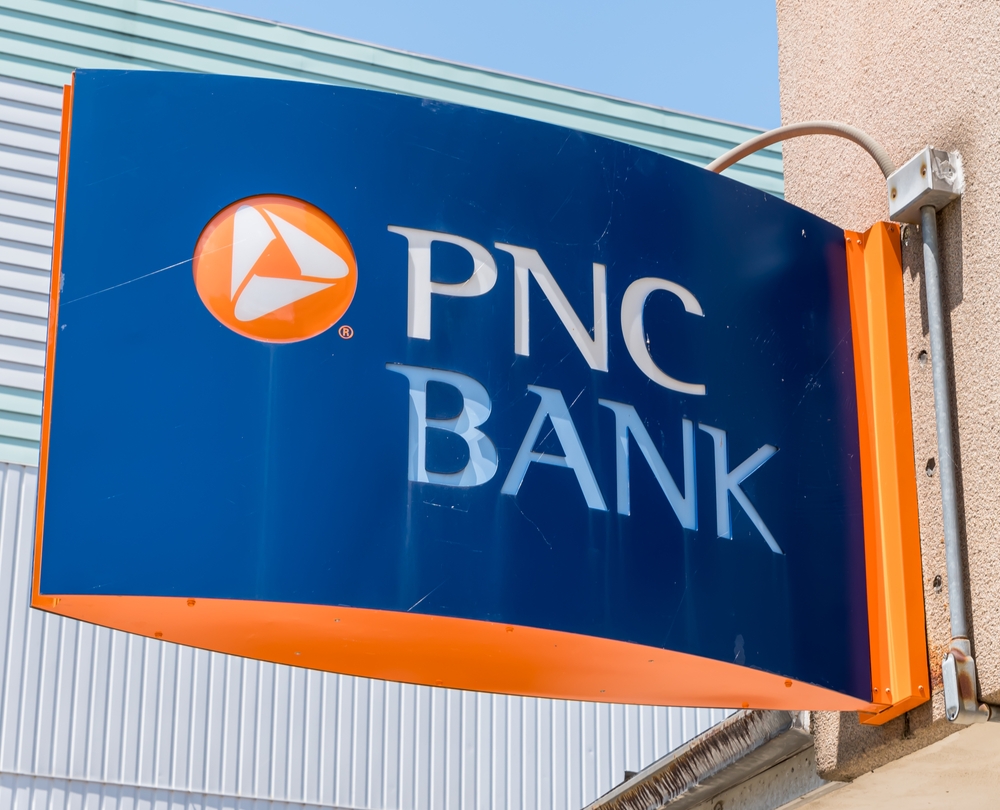 PNC Financial Services Group Inc sign on building-by woodsnorthphoto via Shutterstock