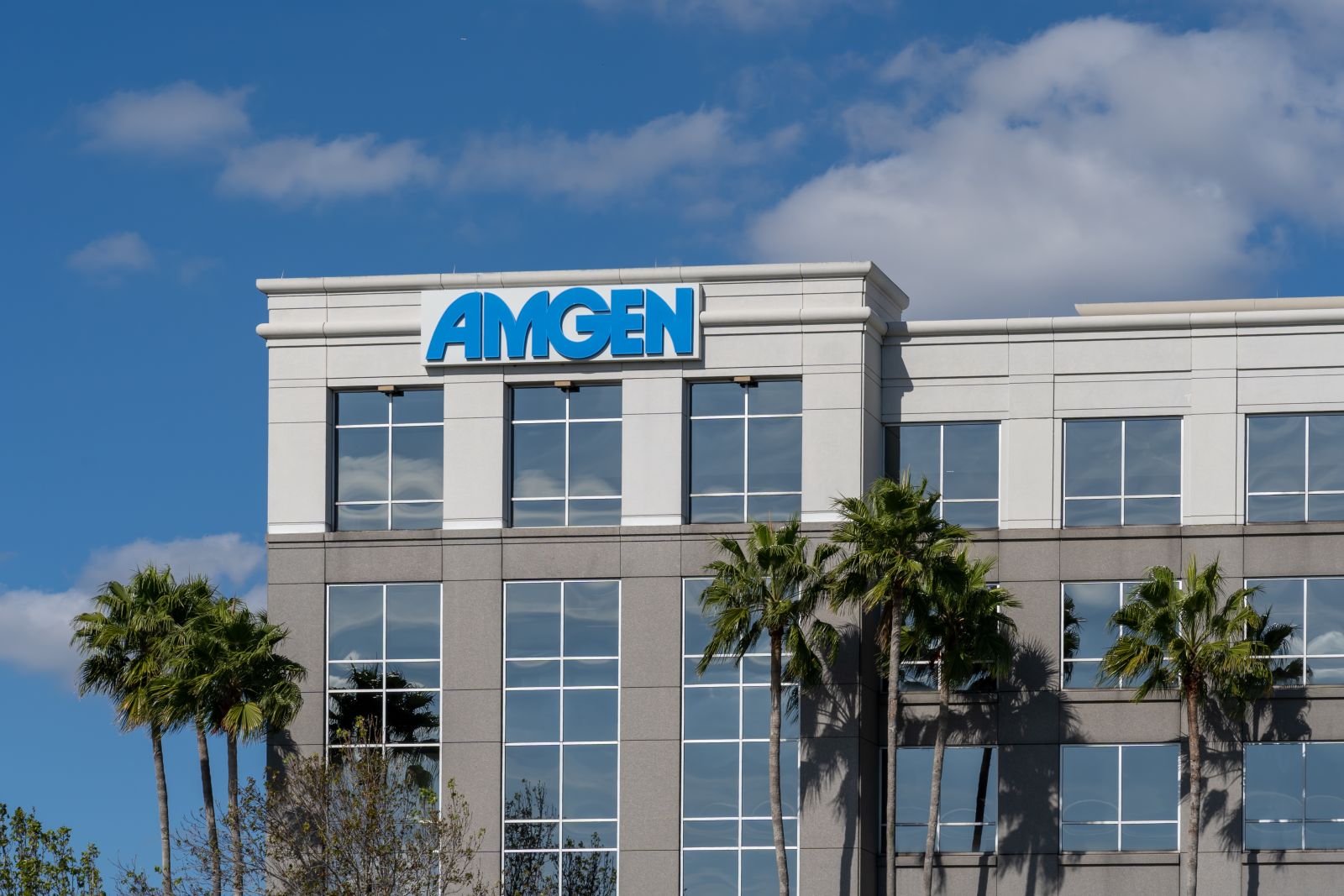 Amgen office building is shown in Tampa, FL, USA By JHVEPhoto