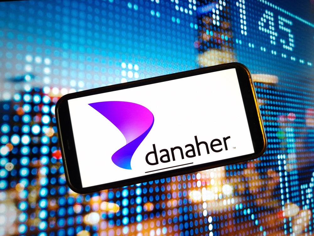 Healthcare (names A - H) - Danaher Corp_ logo on phone-by Piotr Swat via Shutterstock