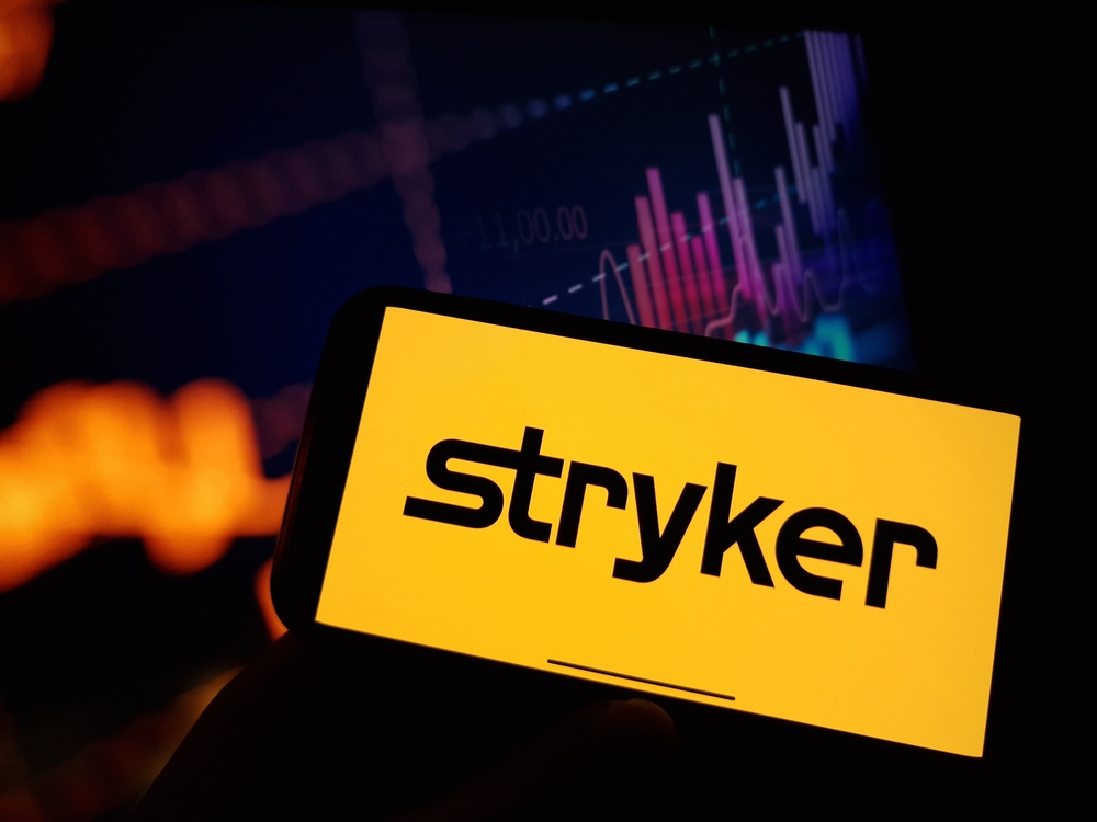 Healthcare (names I - Z) - Stryker Corp_ logo on phone-by Piotr Swat via Shutterstock