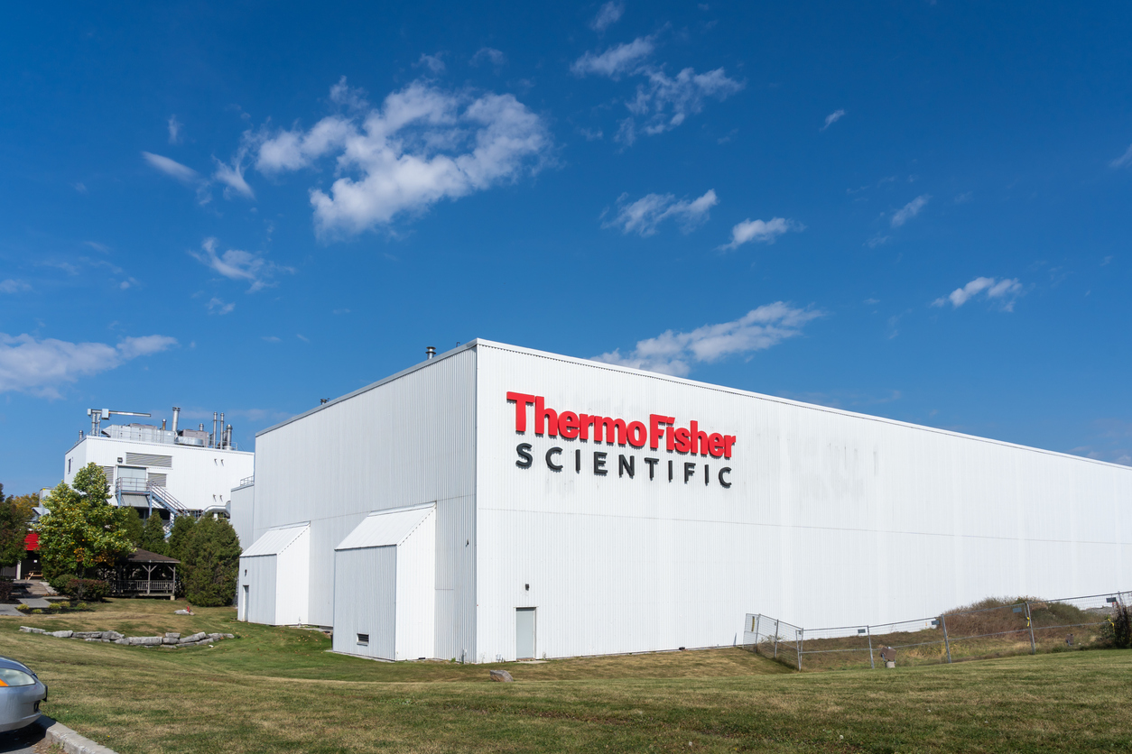 Healthcare (names I - Z) - Thermo Fisher Scientific Inc_ logo on building-by JHVEPhoto via iStock