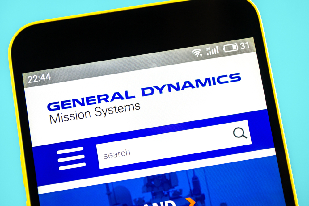 Industrials (names A - I) - General Dynamics Corp_ logo on phone-by madamF via Shutterstock