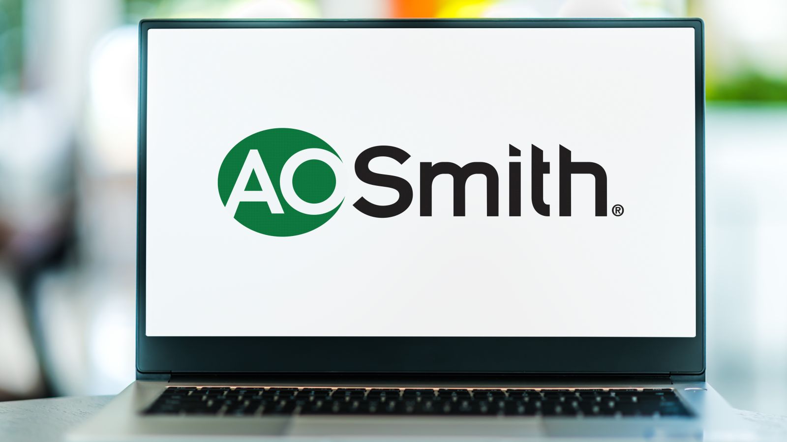 Laptop displaying logo of A_ O_ Smith Corporation