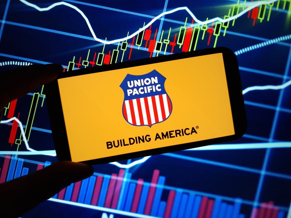 Industrials (names J - Z) - Union Pacific Corp_ logo on phone-by Piotr Swat via Shutterstock