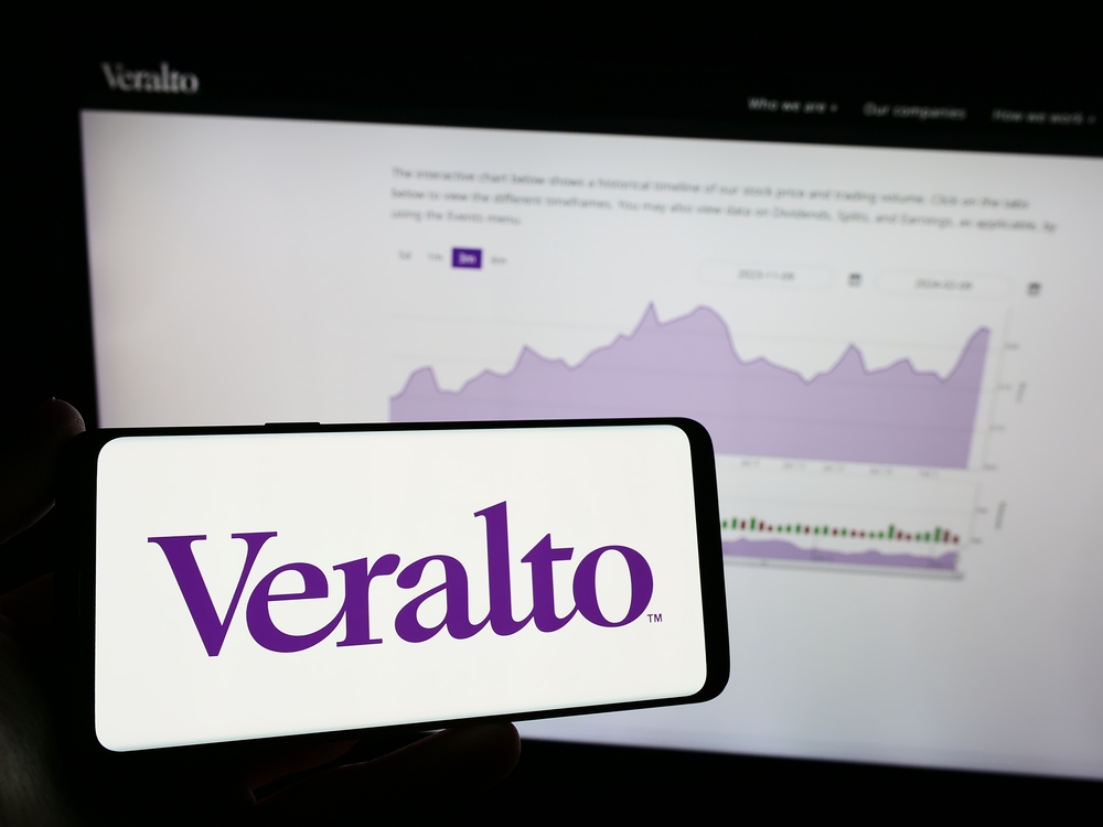 Industrials (names J - Z) - Veralto Corp logo on phone with chart-by T_Schneider via Shutterstock