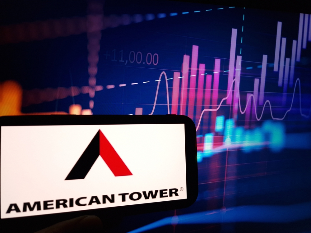 Real Estate - American Tower Corp_ logo on phone and chart background-by Piotr Swat via Shutterstock
