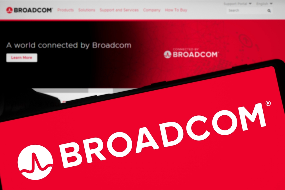 Technology (names A - I) - Broadcom Inc logo on phone and site-by Majahid Mottakin via Shutterstock