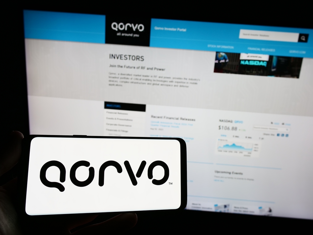 Qorvo Inc  logo on phone and website-by T_Schneider via Shutterstock