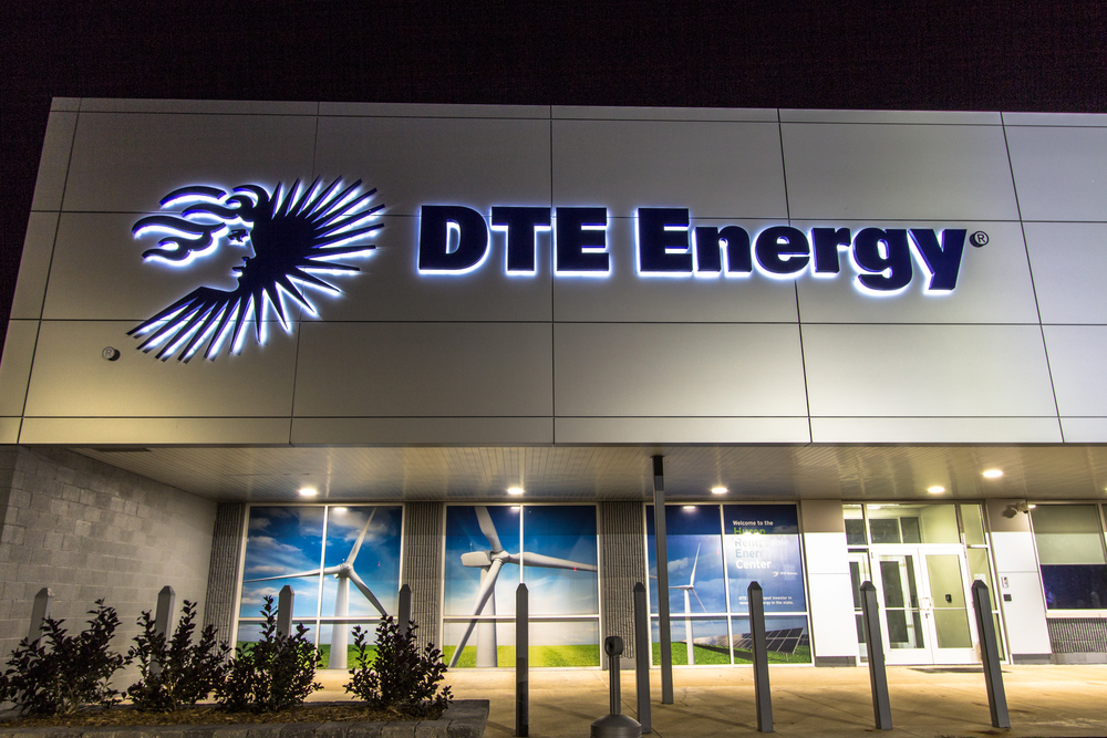 Utilities - DTE Energy Co_ logo on building-by ehrlif via Shutterstock