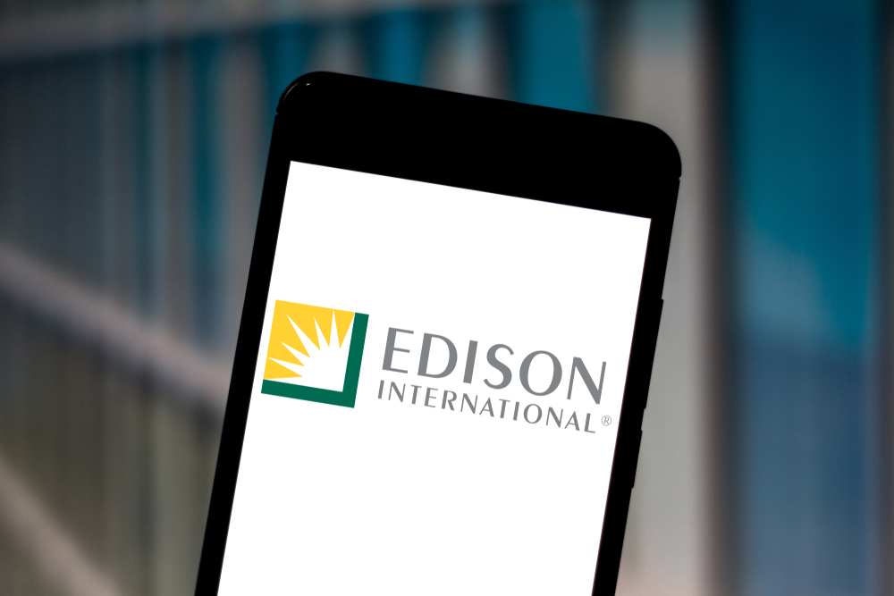 Edison International logo on phone-by rafapress via Shutterstock