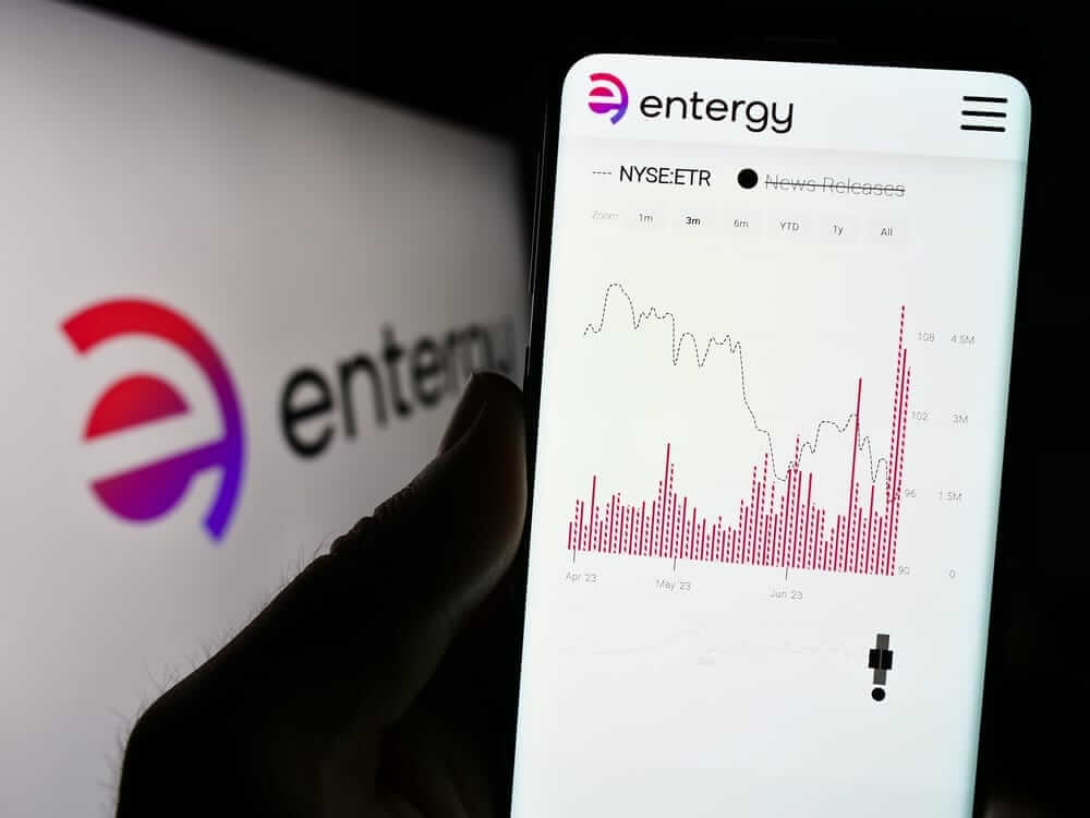 Entergy Corp_ logo and stock chart-by T_Schneider via Shutterstock