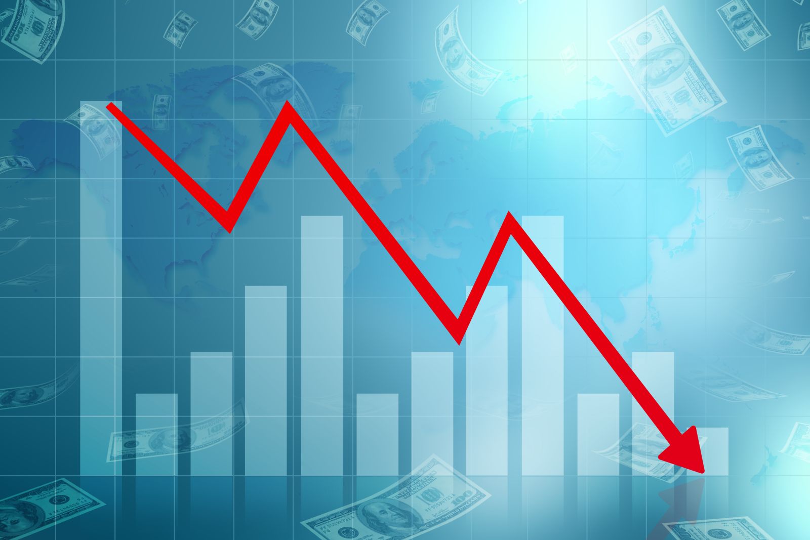Charts, tickers, traders - Graph down income arrow by The_Creador via Shutterstock