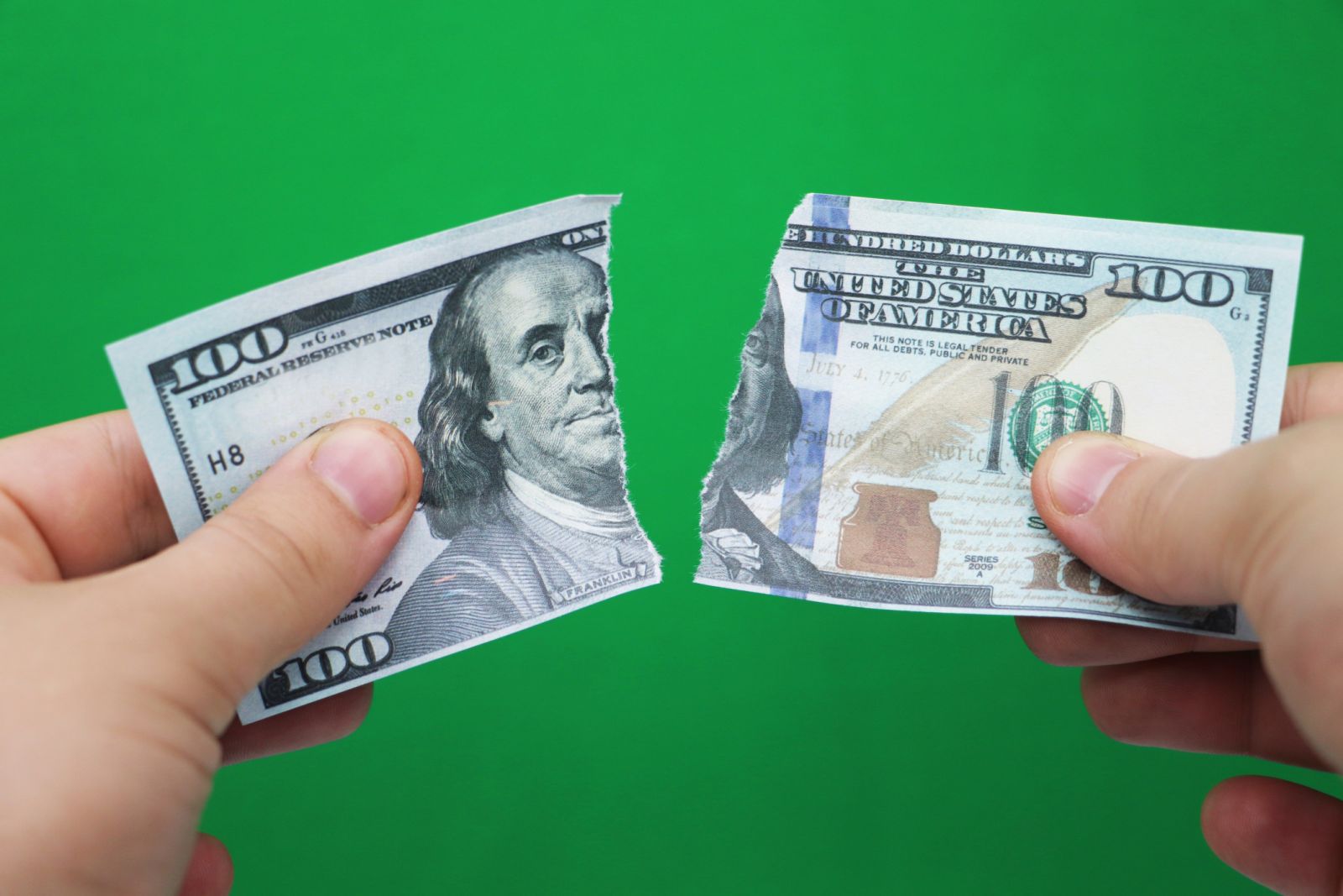 Dollars and Wallets - A hundred dollar bill being torn by Alona Siniehina via iStock