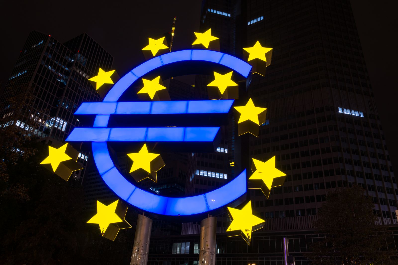 Eurozone, ECB - ECB sign at night by Asvolas via iStock