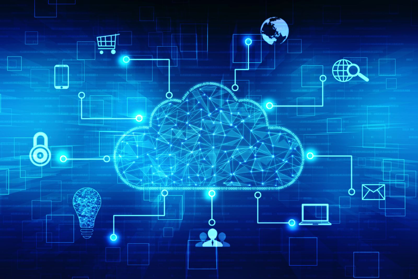 Tech (Ecommerce, Social Media, etc.) - 2d illustration of Cloud computing by Blackboard via Shutterstock