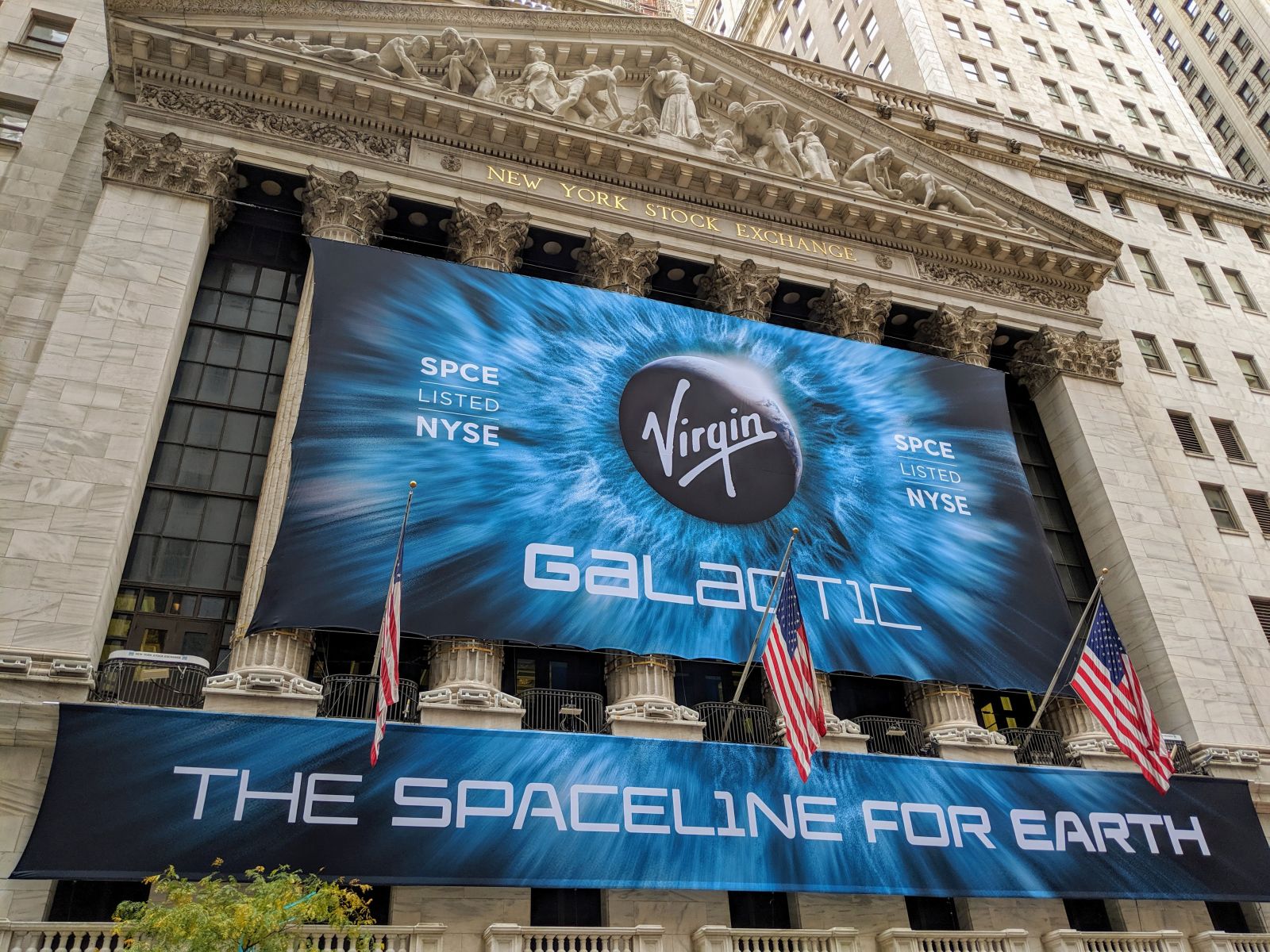 A Virgin Galactic banner displayed on the New York Stock Exchange by Christopher Penler via Shutterstock