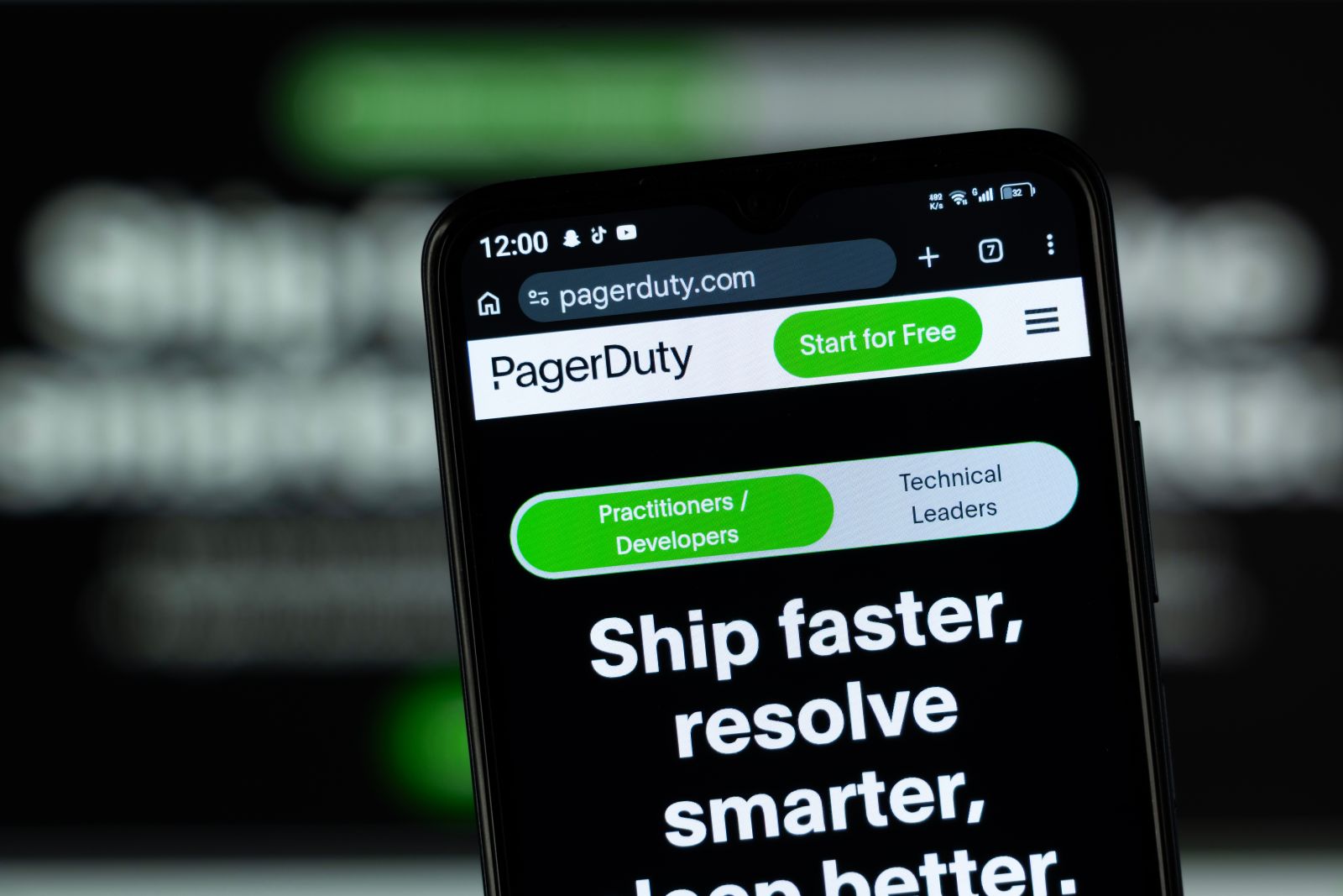 A close-up of the PagerDuty homepage by Mojahid Mottakin via Adobe Stock