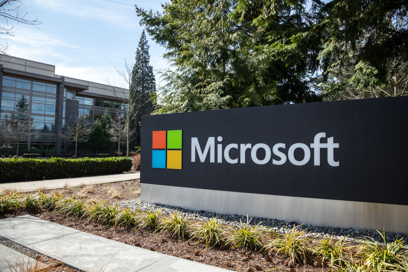 Microsoft sign at the headquarters by VDB Photos via Shutterstock