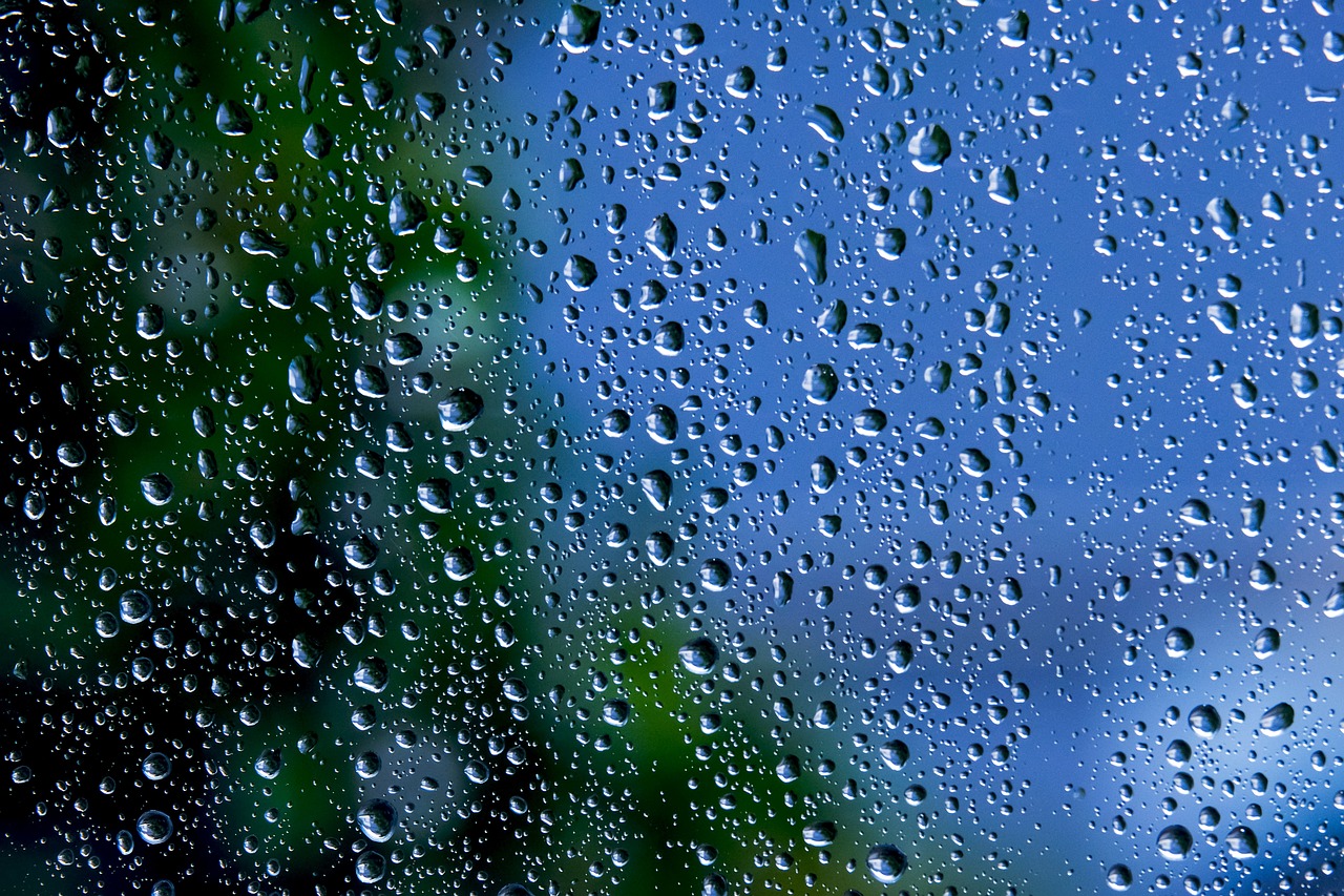 Weather - Raindrops on glass by NickyPe via Pixabay