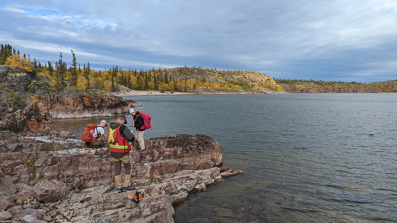Standard Uranium geologists prospecting outcrops on the Sun Dog Project near Uranium City, northern Saskatchewan_